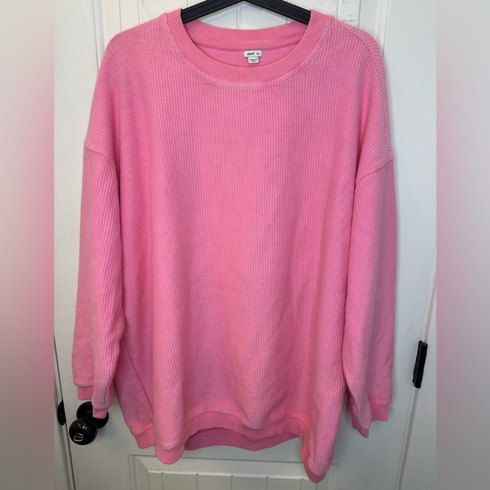 Aerie Pink Ribbed Knit Oversized Crewneck Sweater Size M - Picture 1 of 4